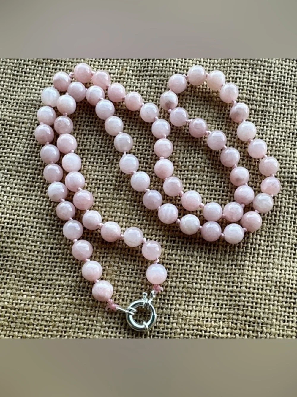 Rose Quartz bead Hand Knotted Elegant Pink Beaded Necklace New